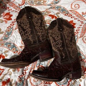 Tooled western cowgirl boots